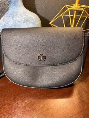 Tommy Hilfiger Black Pebbled Flap Crossbody Bag